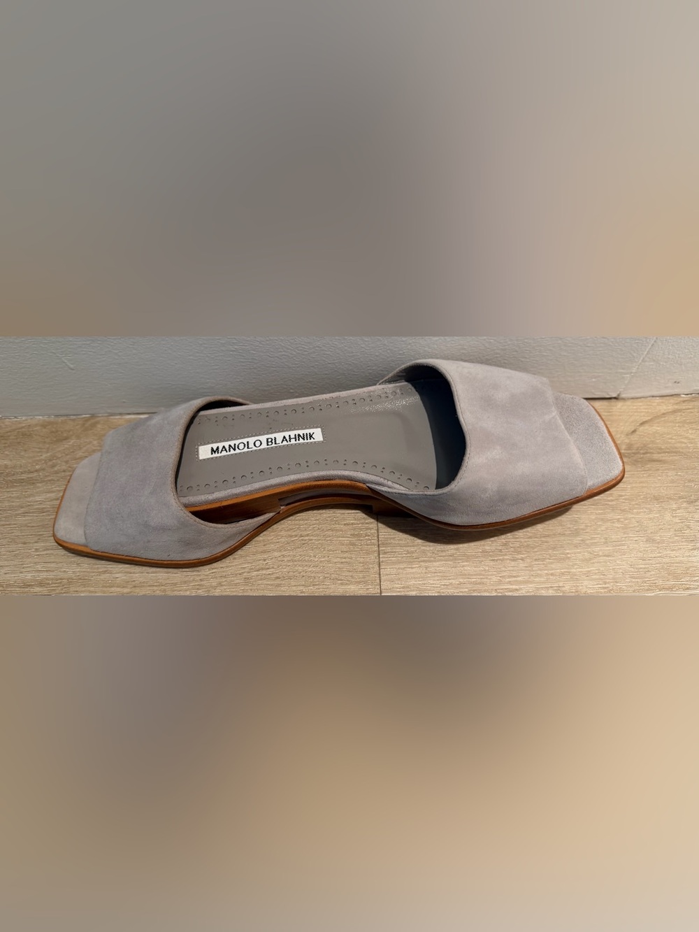 Manolo Blahnik Gray Suede Open-Toe Slide